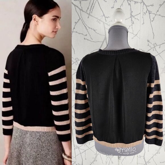 MOTH Black Striped Button Front Boxy Fit Cardigan - Picture 3 of 4